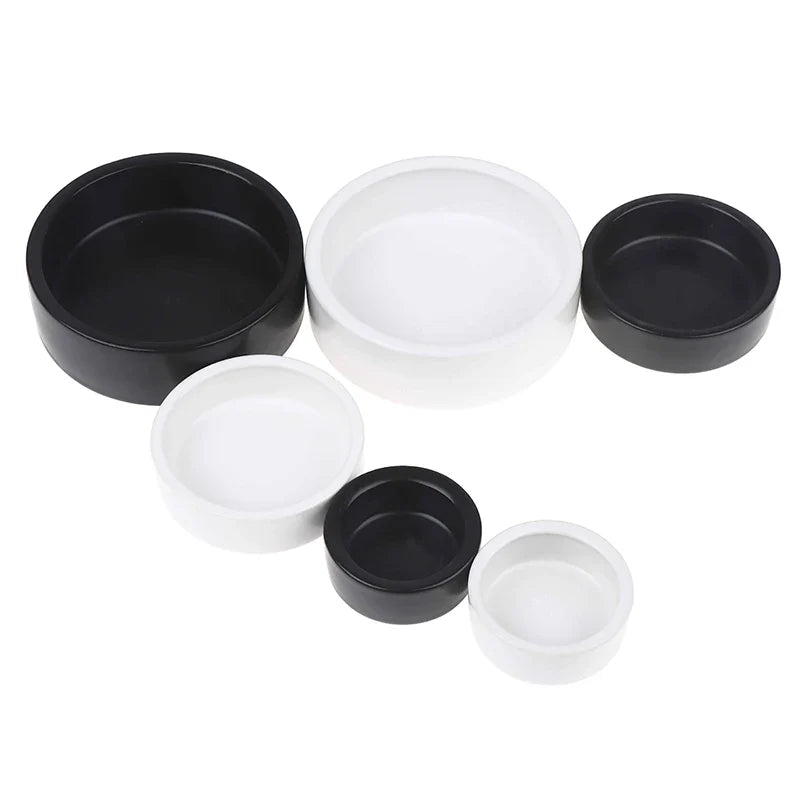 Reptile Food Bowl Anti-Escape Ceramic Feeder Dish Black White Reptile Water Bowl For Hermit Crab Gecko Chameleon Corn Snake