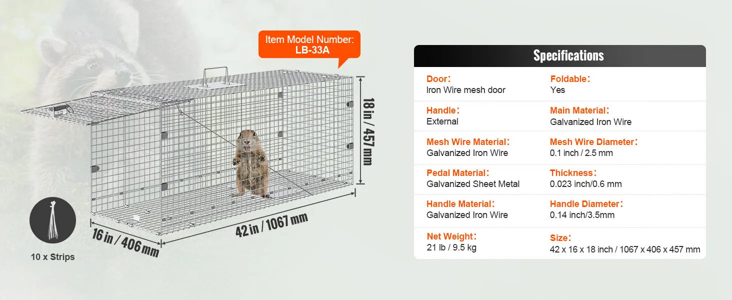 SucceBuy Live Animal Cage Trap - 24x8x8" Folding Humane Trap