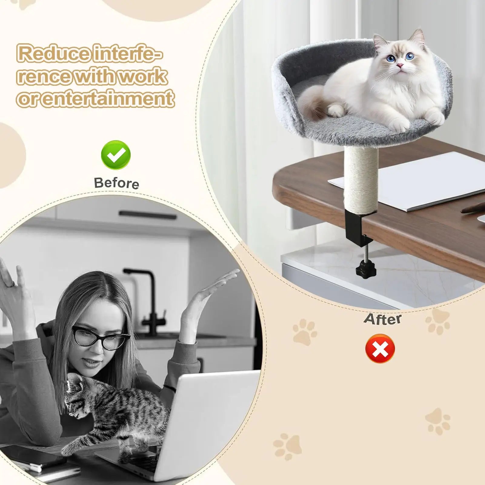 Desk Clamp Cat Bed 360 Rotating Adjustable Soft Nest Desktop Kitten Bed Attachment Cat Desk Bed for Kittens Pets Animals Indoor