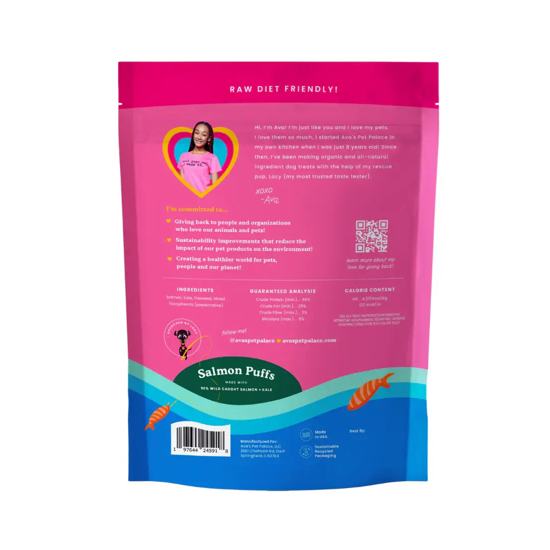 Ava's Pet Palace Freeze Dried Dog Treats - Salmon Puffs (3 oz)