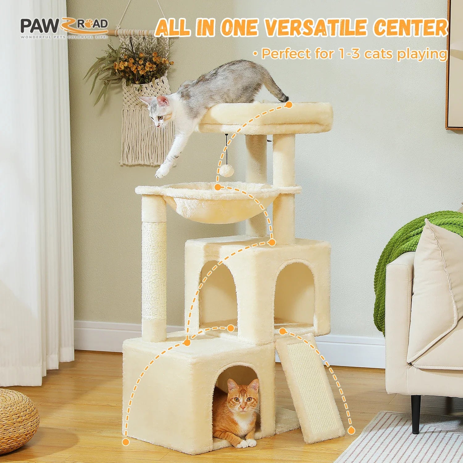 Pequlti 104cm Multi-Level Cat Tree with 2 Condos - Wood