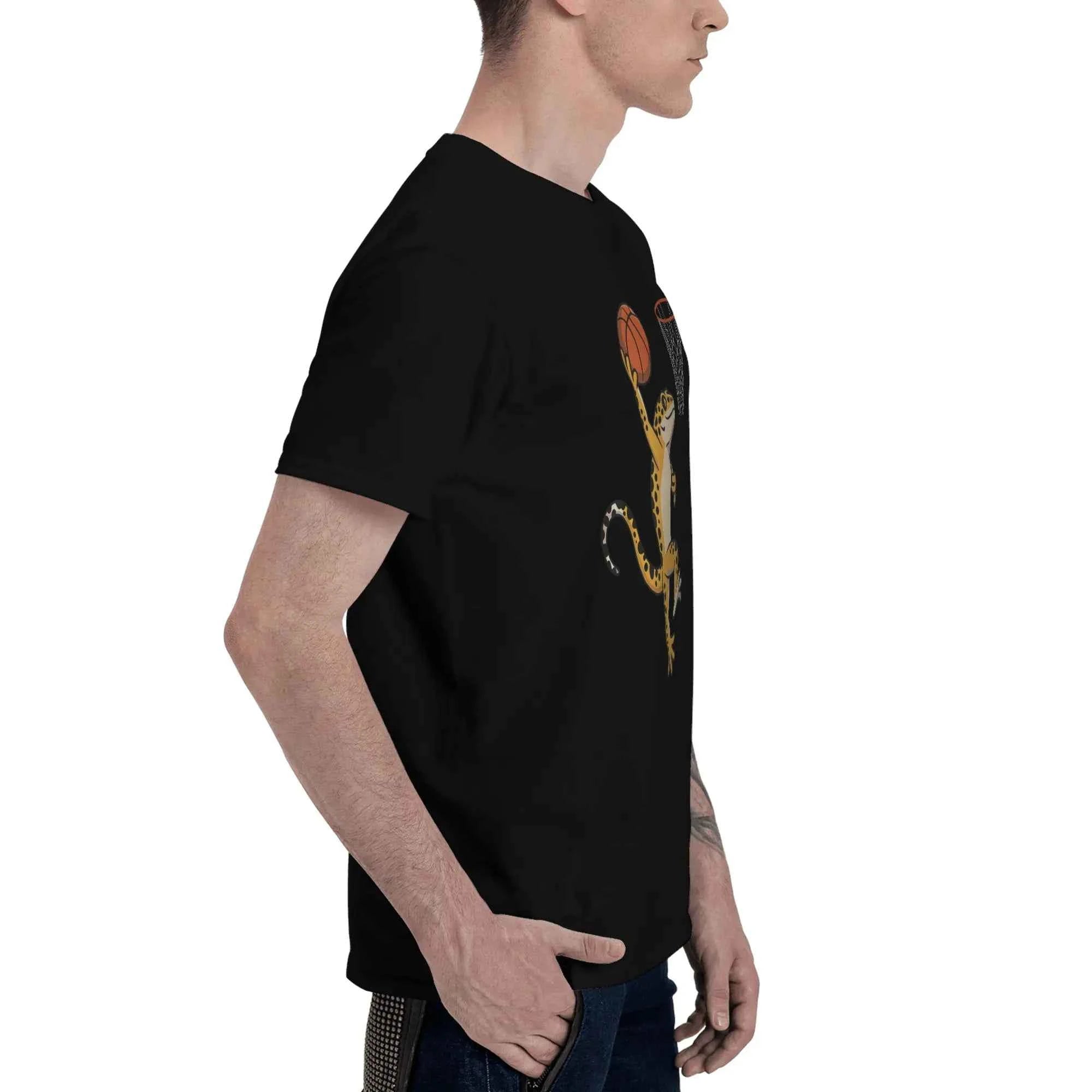 Leopard Gecko Playing Sports Lizard & Reptiles Basketball Men T-Shirt Clothes Tees Short Sleeve fugees 100% Cotton