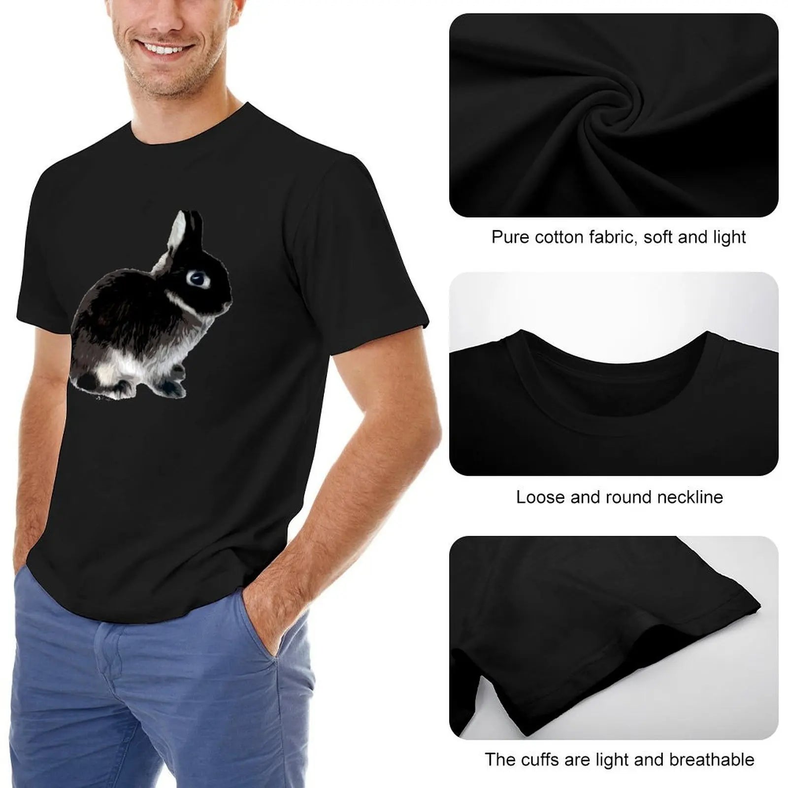 Black Otter Netherland Dwarf Rabbit T-Shirt Thanksgiving Casual Tee