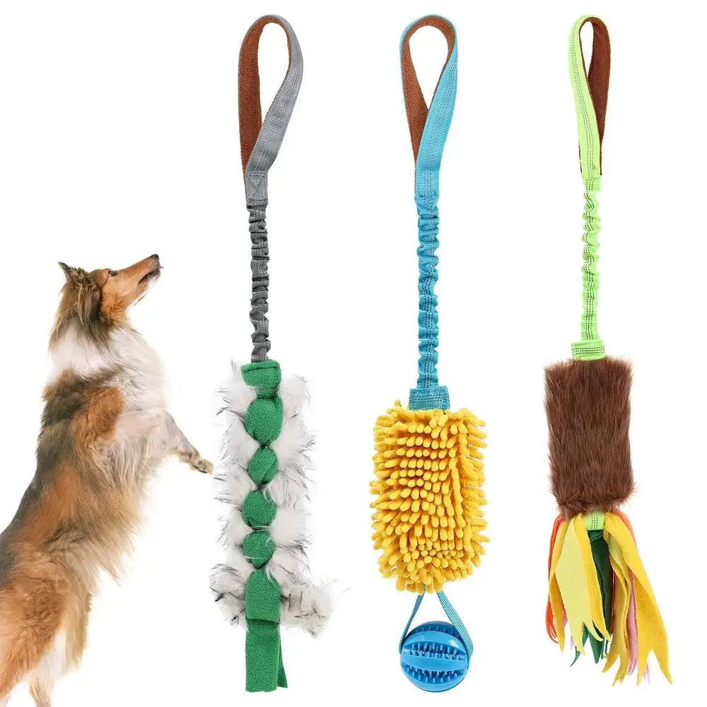Interactive Squeaky Dog Rope Toy with Elastic Drawstring