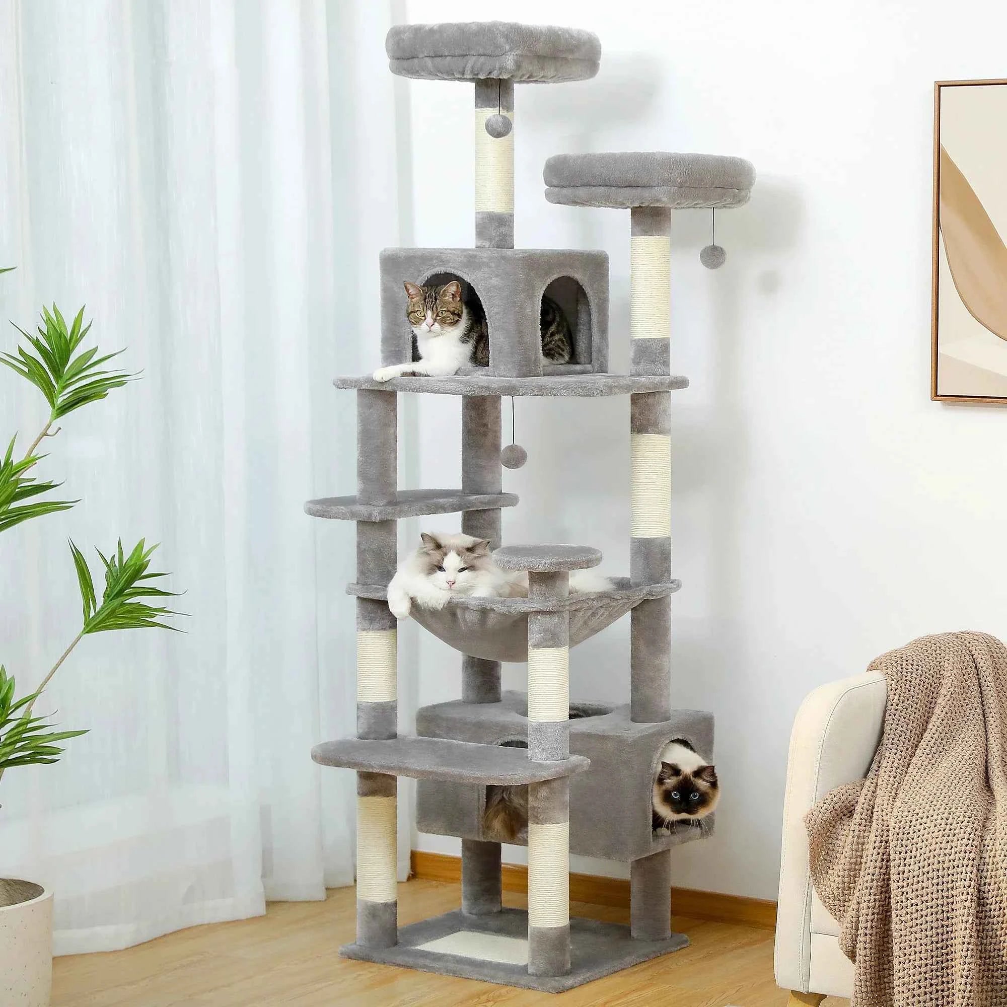 Pequlti 72" Multi-Level Cat Tree Tower with Condo & Hammock