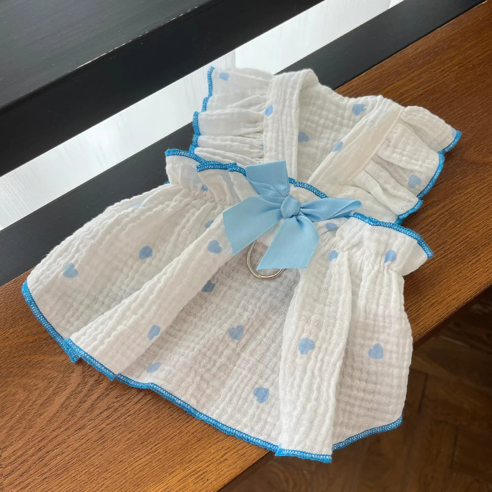 Pet dresses clothes for spring and summer dogs cats teddy bears Pomeranians plush toys hearts all cotton fabric