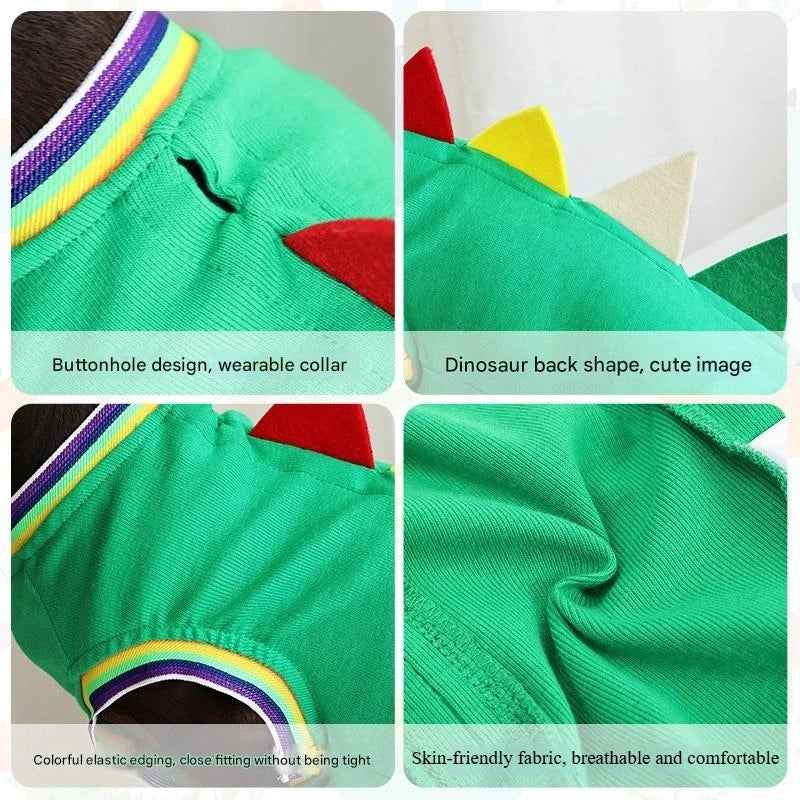 Dachshund Dinosaur Vest, Blue/Green S/M/L, Cute Pet Costume, Breathable Four-Legs Outfit for Small Dogs