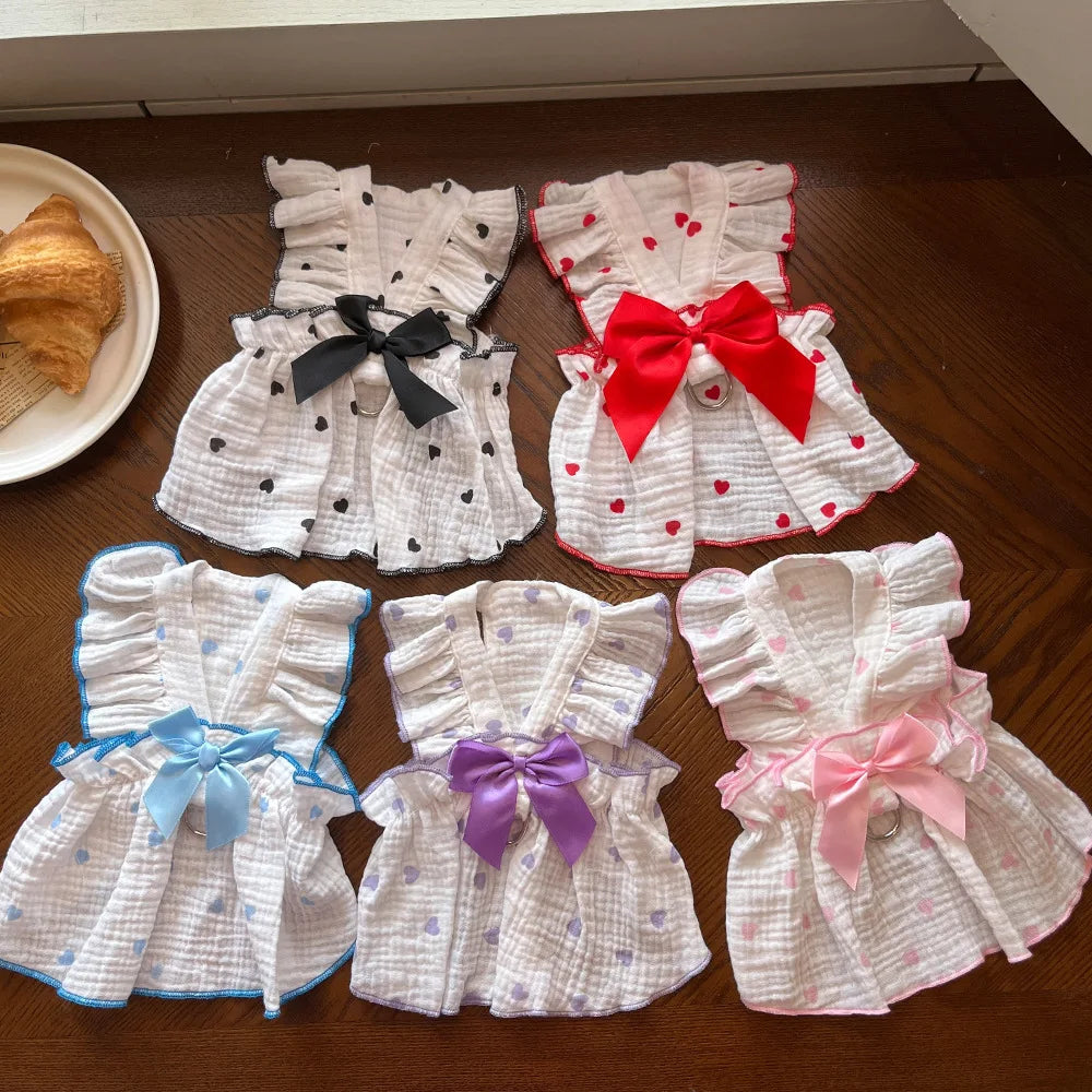 Pet dresses clothes for spring and summer dogs cats teddy bears Pomeranians plush toys hearts all cotton fabric