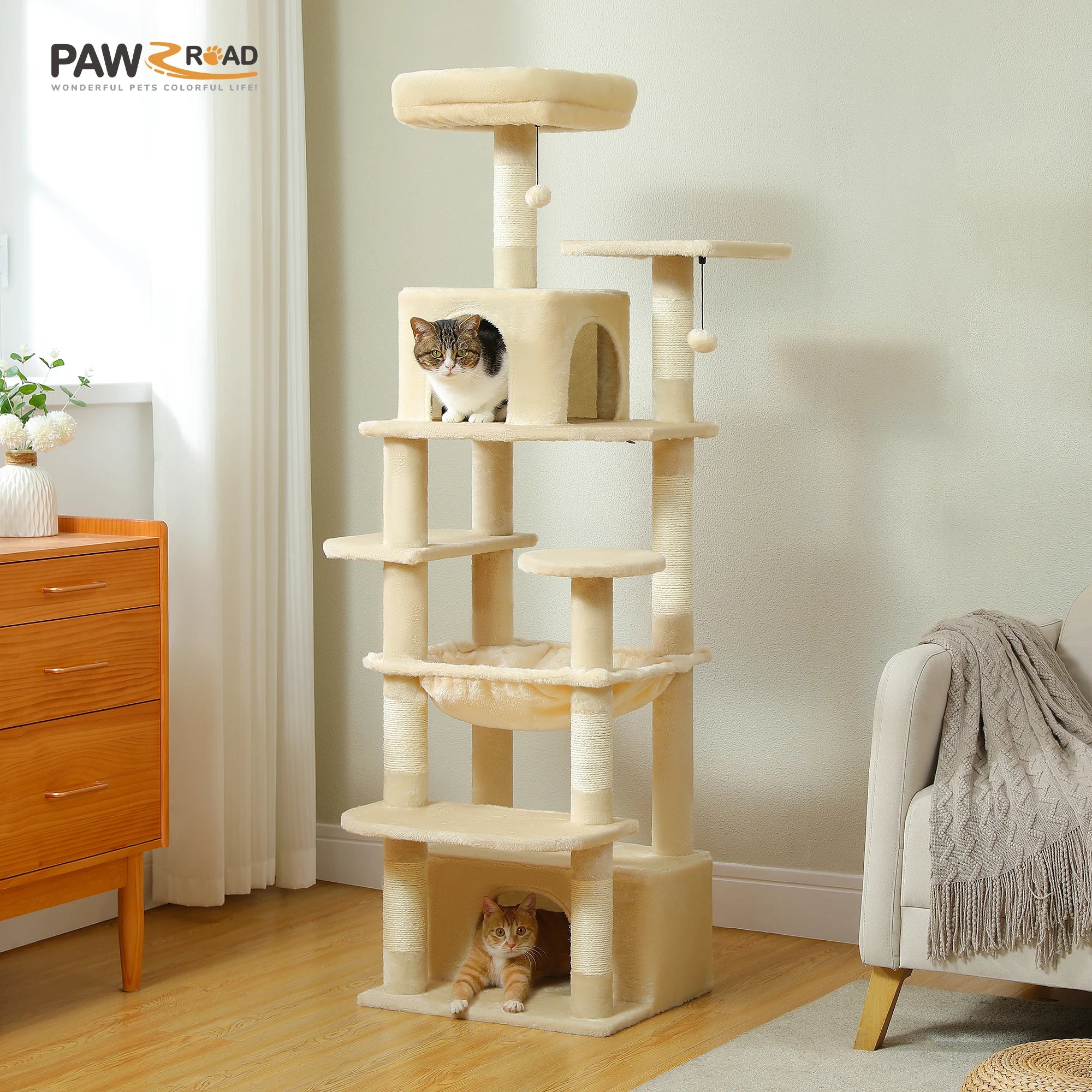 PAWZ Road Large Cat Tree Tower - 72" Multi-Level with Condo Grey