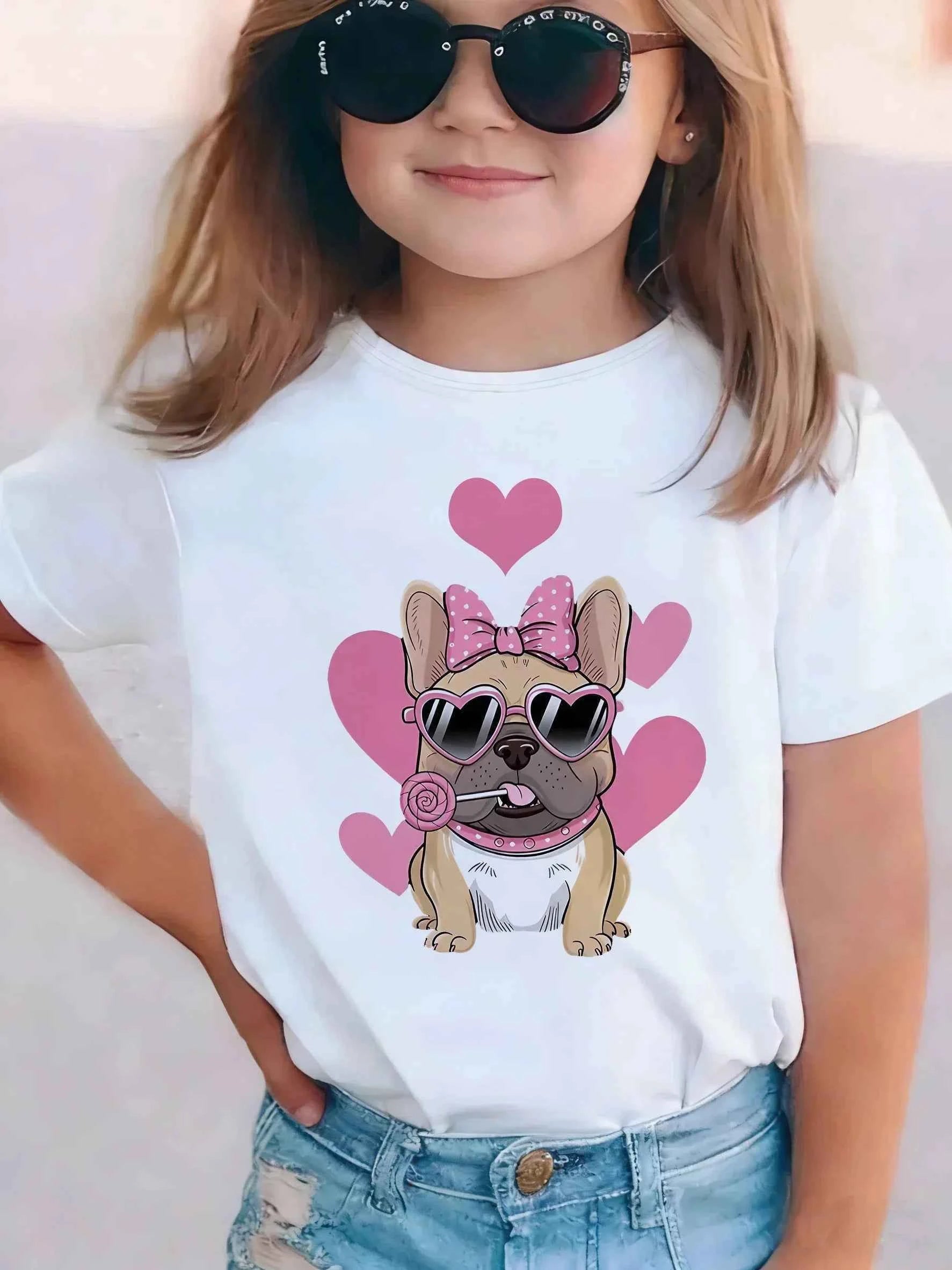 Summer Spring Fashion Cute French Bulldog Design Printed T Shirts short sleeve Kids Children's T-shirt Boys Girls Casual Top Tee