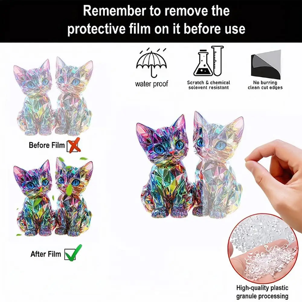 Colorful 2D Acrylic Cat Figurine - Modern Desktop Sculpture 9.8"