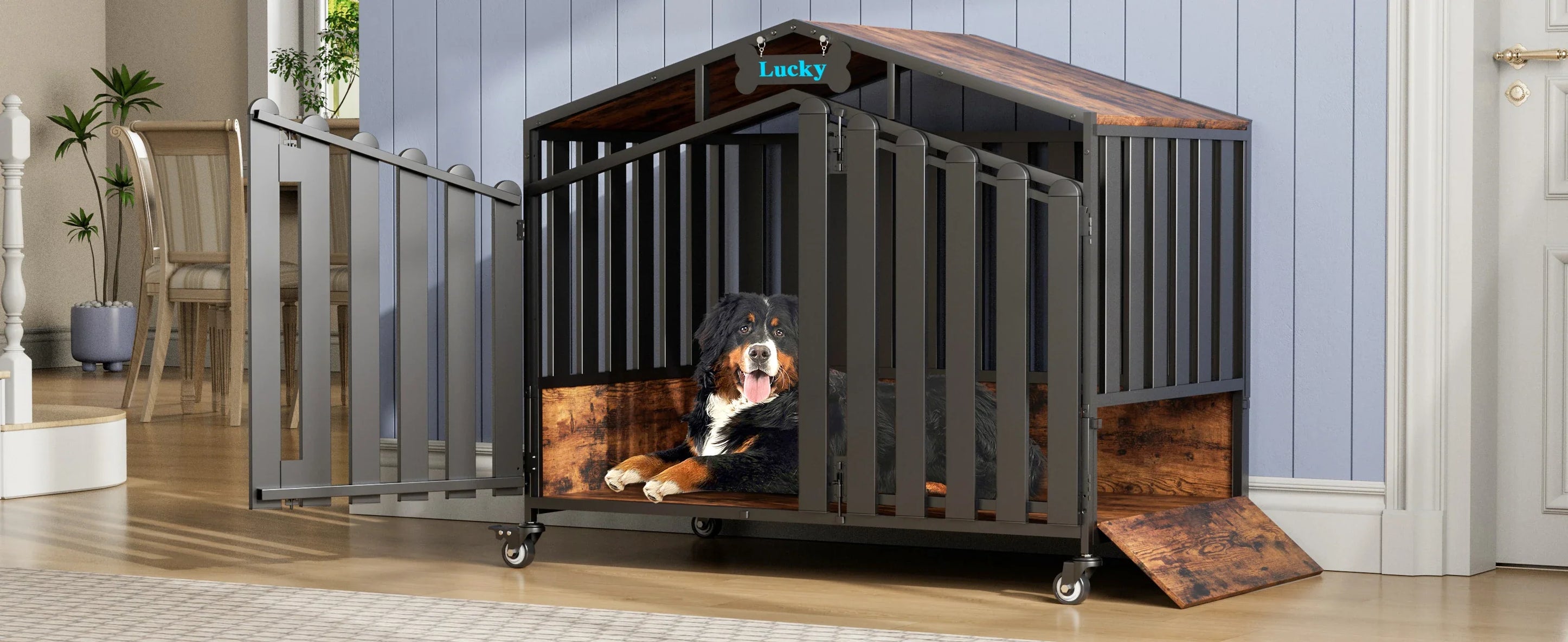 Heavy Duty Dog Crate Furniture with Wheels for Large Dogs