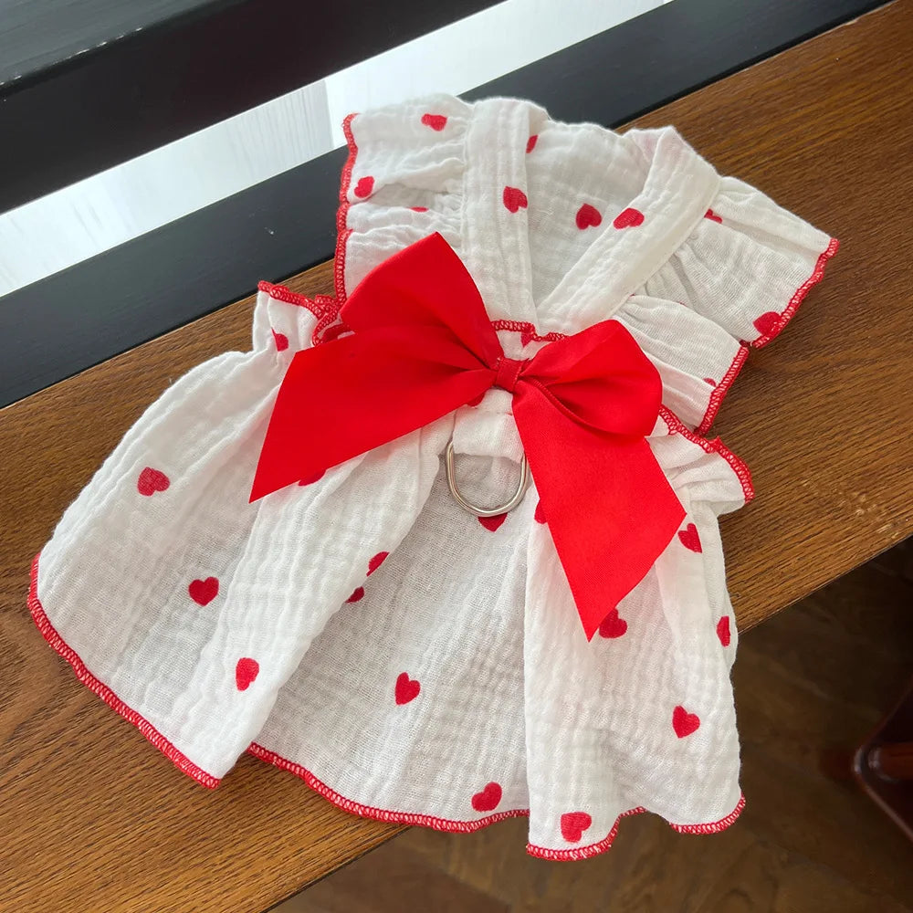 Pet dresses clothes for spring and summer dogs cats teddy bears Pomeranians plush toys hearts all cotton fabric