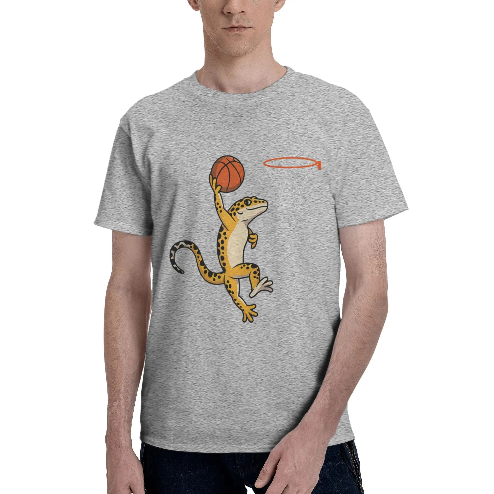 Leopard Gecko Playing Sports Lizard & Reptiles Basketball Men T-Shirt Clothes Tees Short Sleeve fugees 100% Cotton