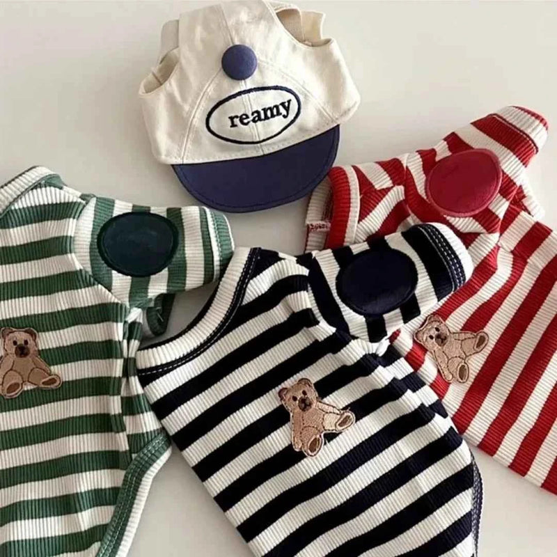 Black Striped Pet Dog Clothes Summer Cartoon Teddy T-shirt Yorkshire Two Leg Clothes Small Dog Soft Pullover