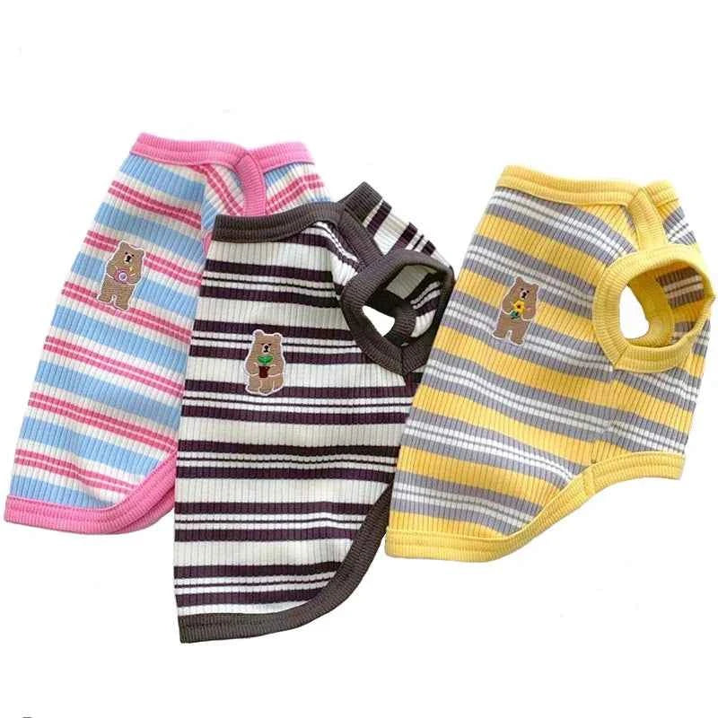 Dog Shirts Cotton Striped Puppy Sleeveless T-Shirts Spring Autumn Clothes for Small Dogs, Soft Breathable Stretchable Doggy Tee