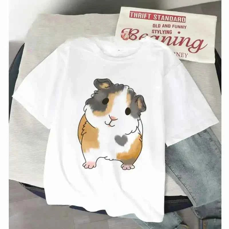Women’s Funny T Shirt Guinea Pig Summer Short Sleeves 2025 Harajuku Kawaii Animals T-Shirt Female Fashion Tops Graphic T Shirts