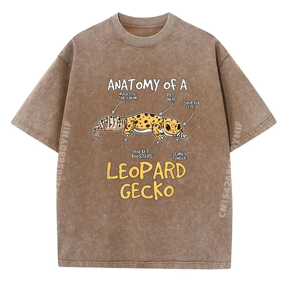 Kids Leopard Gecko Gift Anatomy of A Leopard Gecko Grey Shirt Graphic Tee Unisex Short Sleeve Tee Tshirts Washed