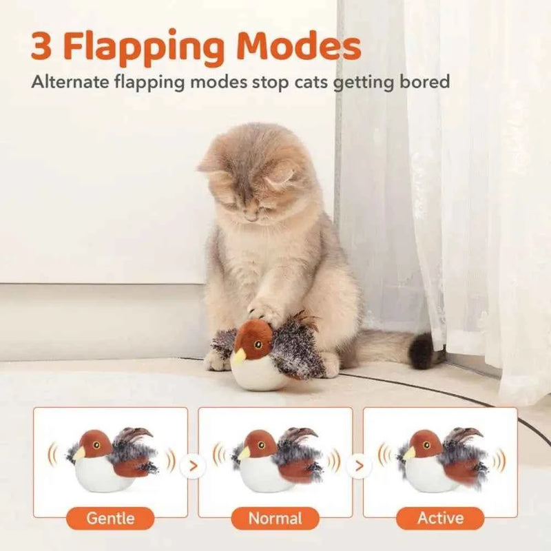 Rechargeable Flapping Bird Sparrow Cat Toy USB Vivid Chirping Interactive Flying Bird Cat Toys Touch-Activated Hangable