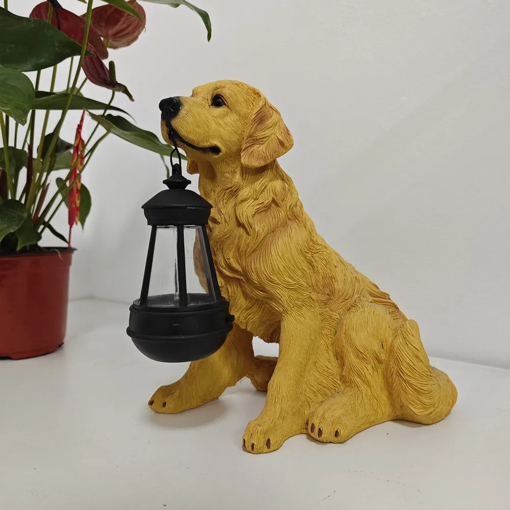 GoldenRetriever GermanShepherd Rottweiler,Statue Outdoor with SolarLed Home GardenDecoration Windproof Lamp RealisticDog Decor