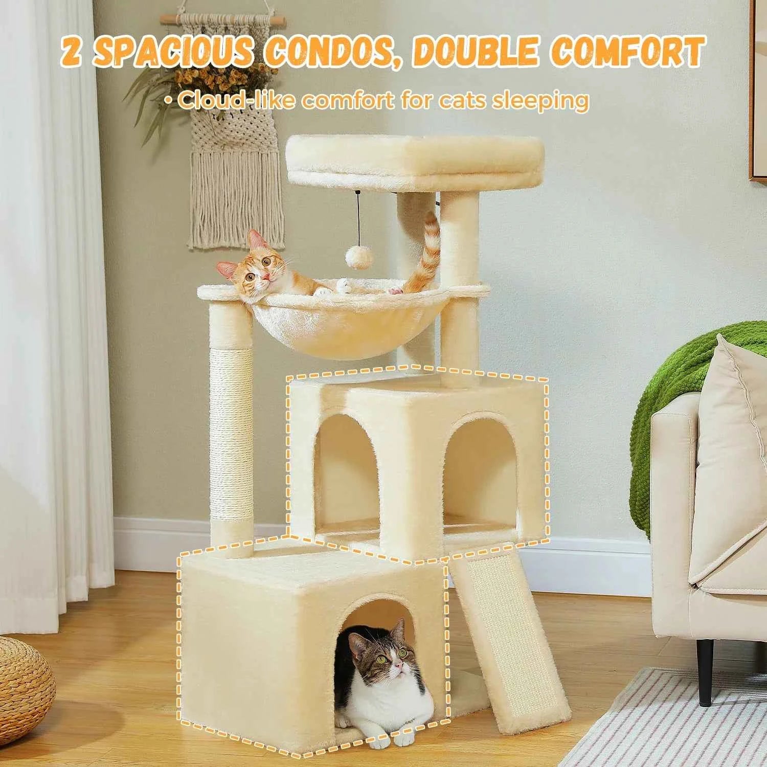 Pequlti Multi-Level Cat Tree Tower with Condo and Hammock