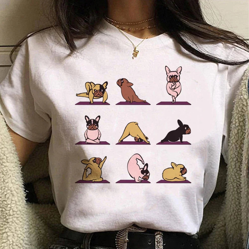 French Bulldog T Shirt Women Graphic Tee Girl Japanese Clothes Summer Short Sleeved Harajuku Streetwear Tops Aesthetic Clothes