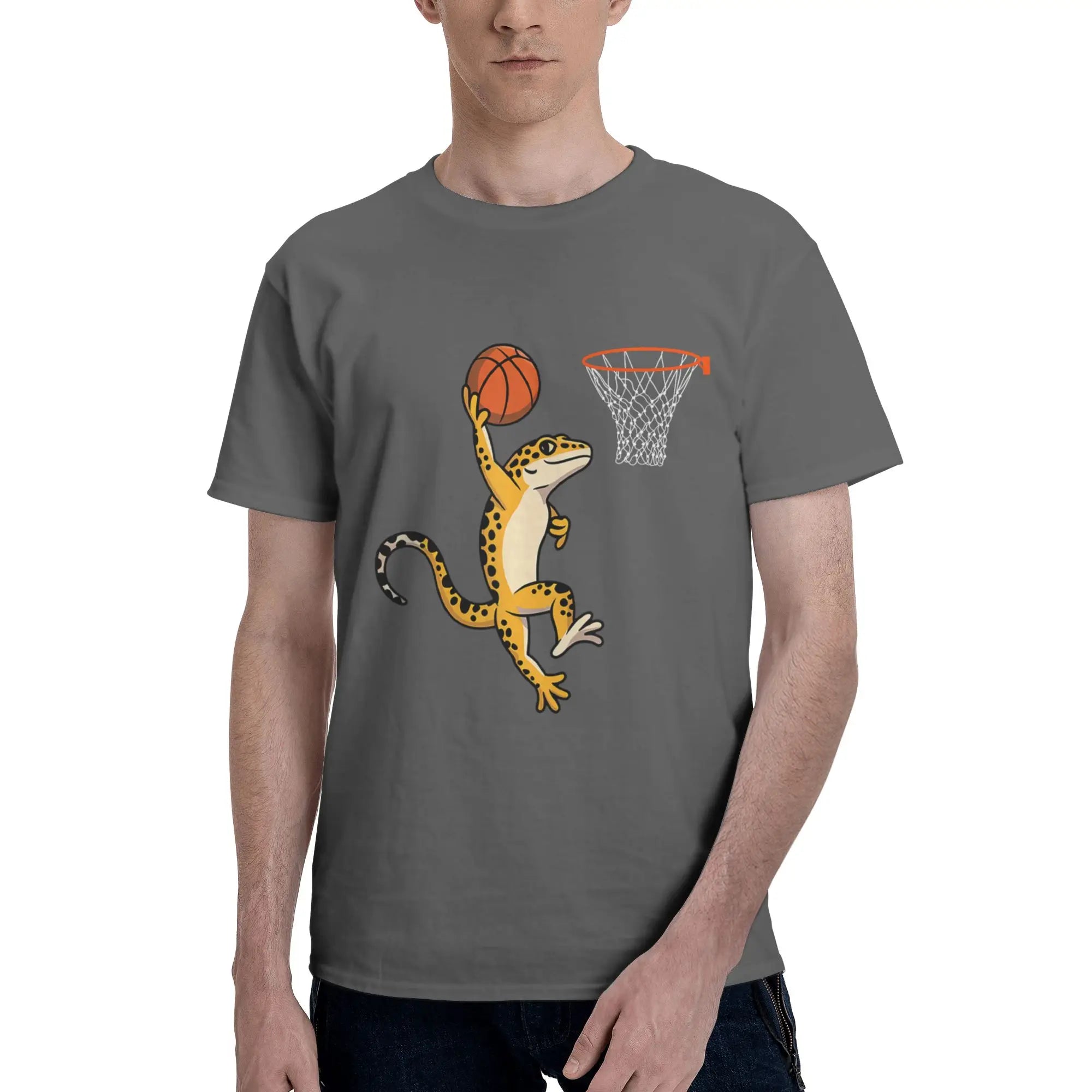 Leopard Gecko Playing Sports Lizard & Reptiles Basketball Men T-Shirt Clothes Tees Short Sleeve fugees 100% Cotton