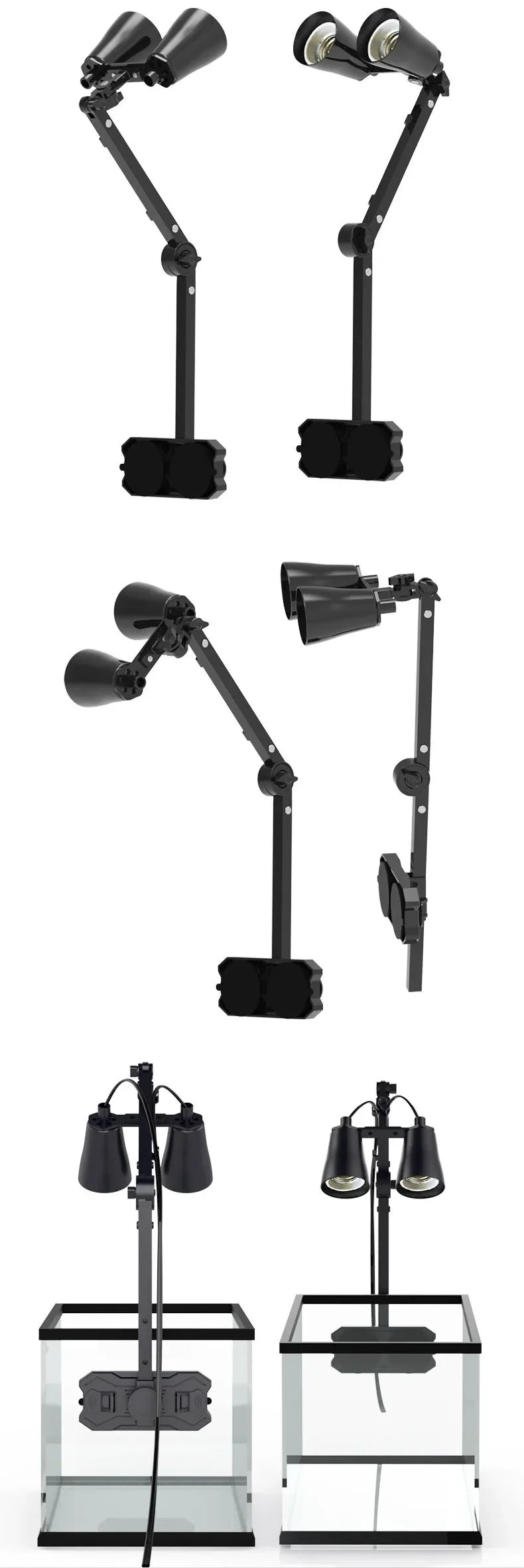 Reptile Terrarium Adjustable Dual-head Lamp Stand Adsorption Removable UVB UVA Lamp Stand Reptile Habitat Supplement Calcium