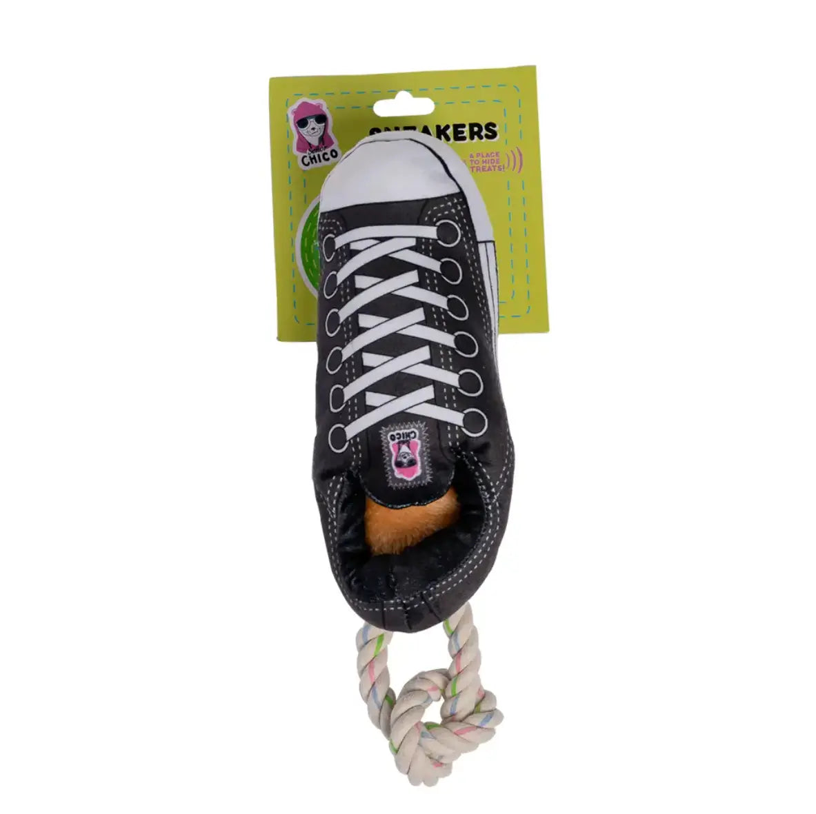 Squeaky Comfort Plush Sneaker Dog Toy – with Treat Compartment, Safe & Durable – Black American Pet Supplies