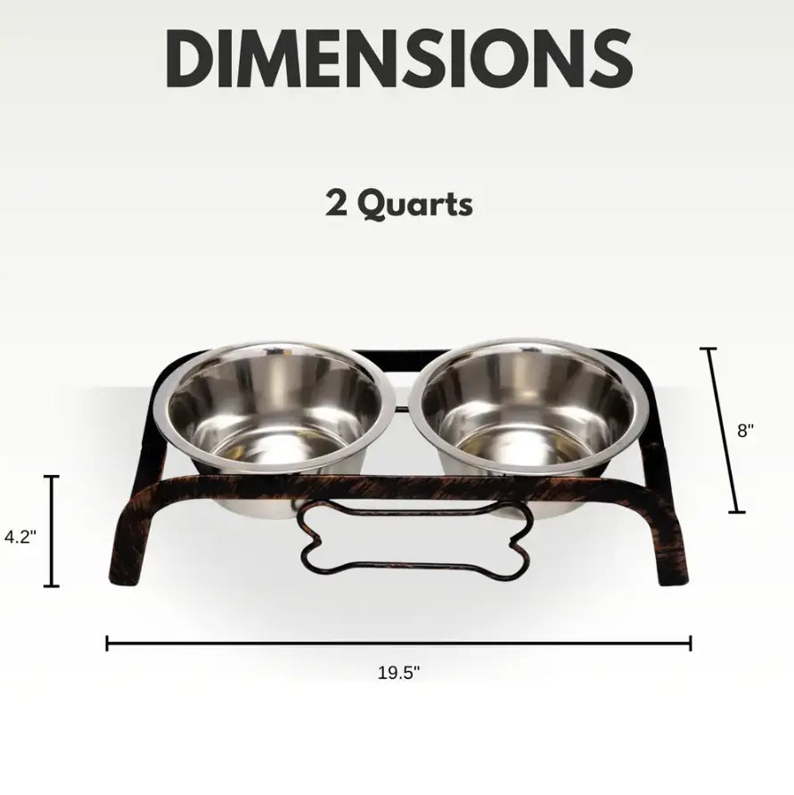 Country Living Rustic Dog Bone Elevated Feeder with 2 Stainless Steel Bowls American Pet Supplies