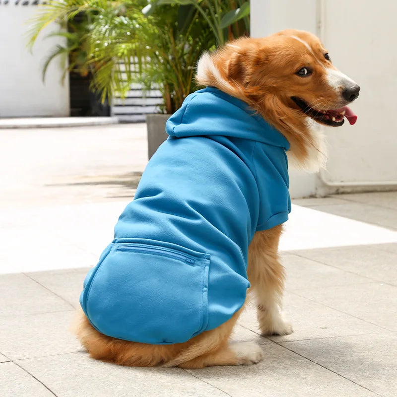 Pet Hoodies for Large Dogs Spring and Autumn Fleece Golden Retriever Sweatshirt with Hat and Zip Pocket Pet Clothing