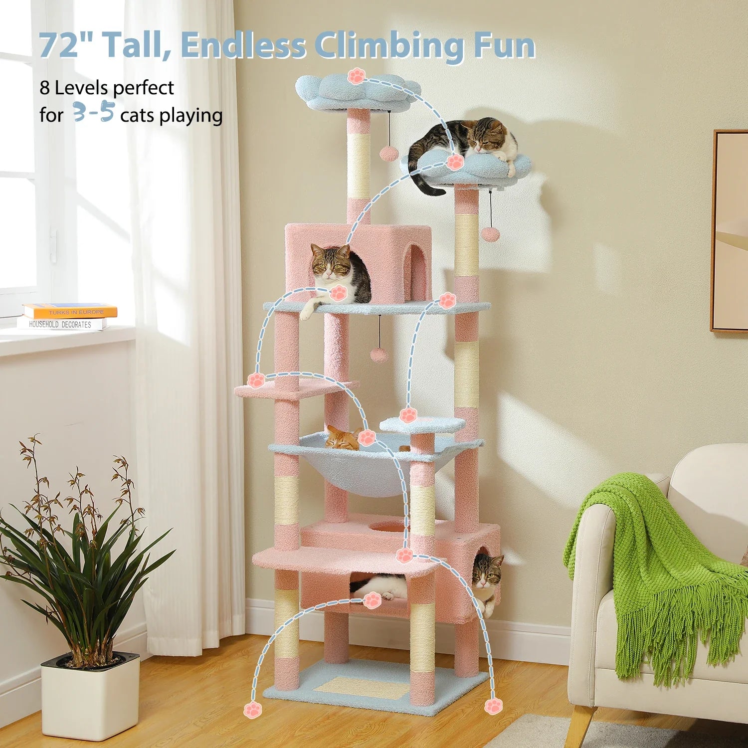 Pequlti 72" Multi-Level Cat Tree Tower with Condo & Hammock