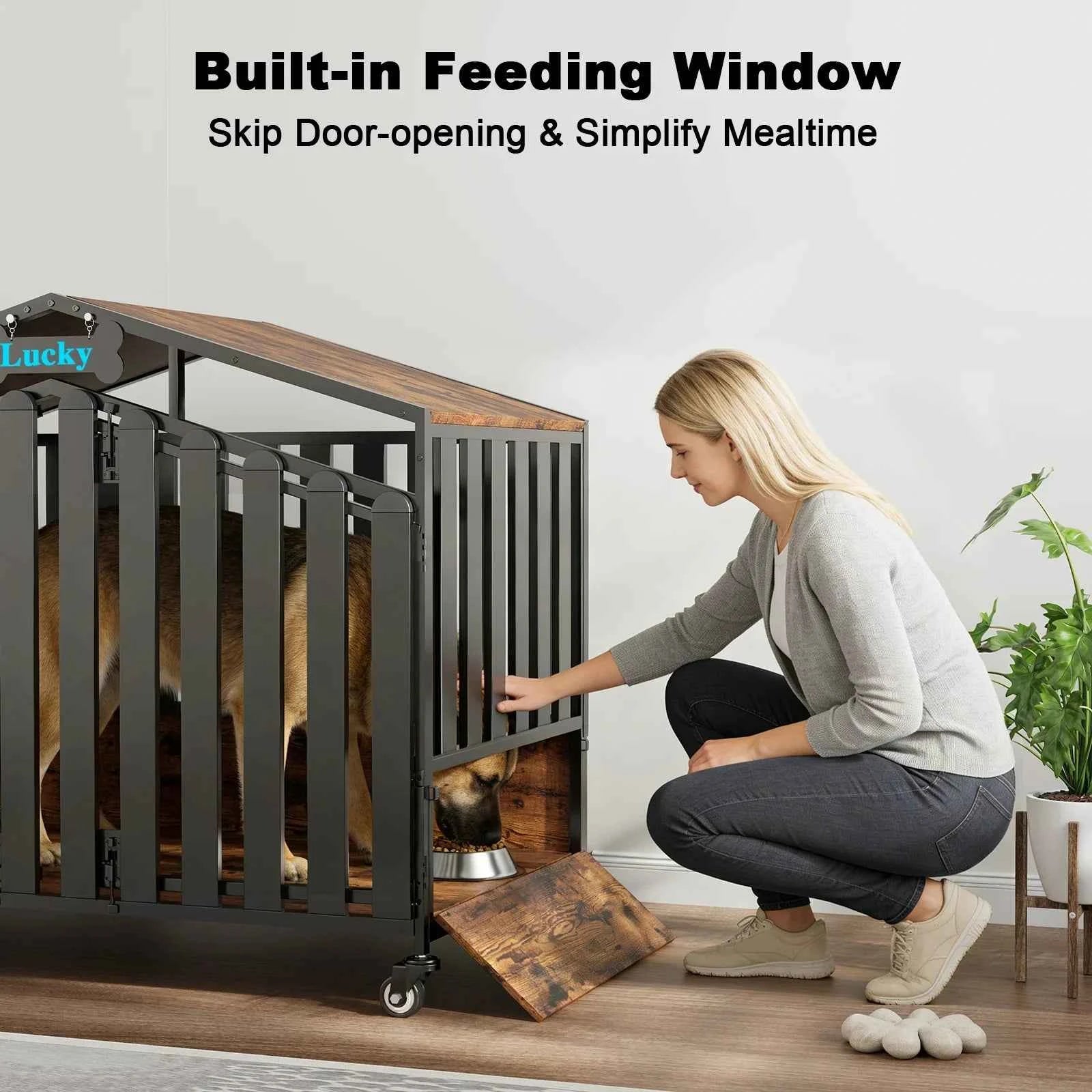 Heavy Duty Dog Crate Furniture with Wheels for Large Dogs