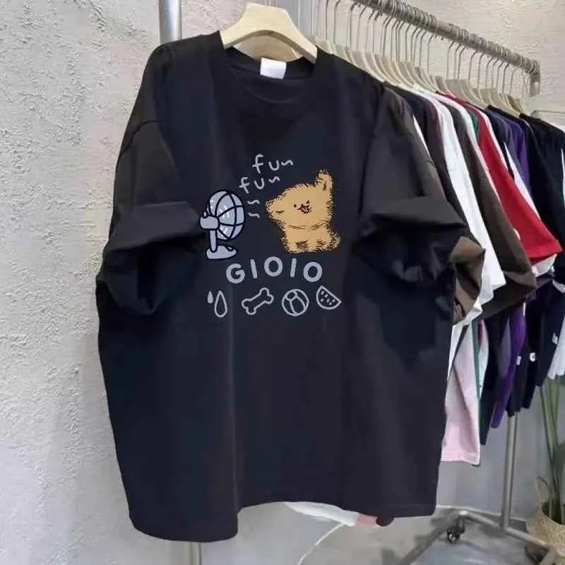 Women's Cute Dog Print Oversized T-shirt Cotton Plus Size Casual Summer Top