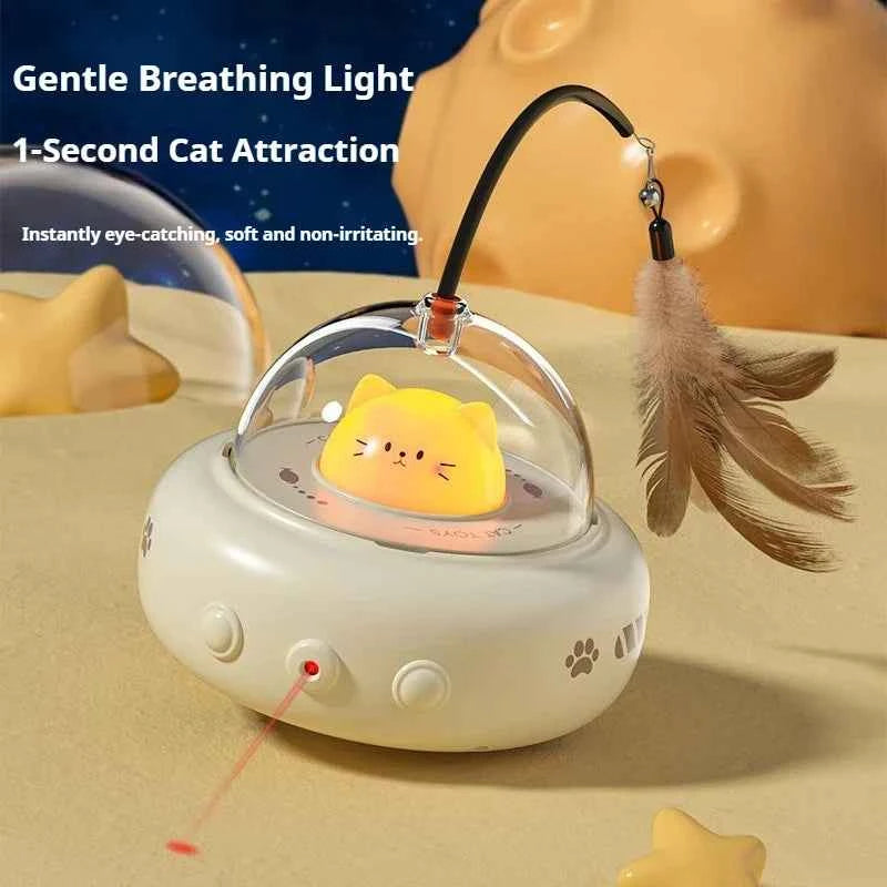 UFO 3-in-1 Automatic Interactive Cat Toy, Laser + Feather + Smart Obstacle Avoidance, USB Rechargeable