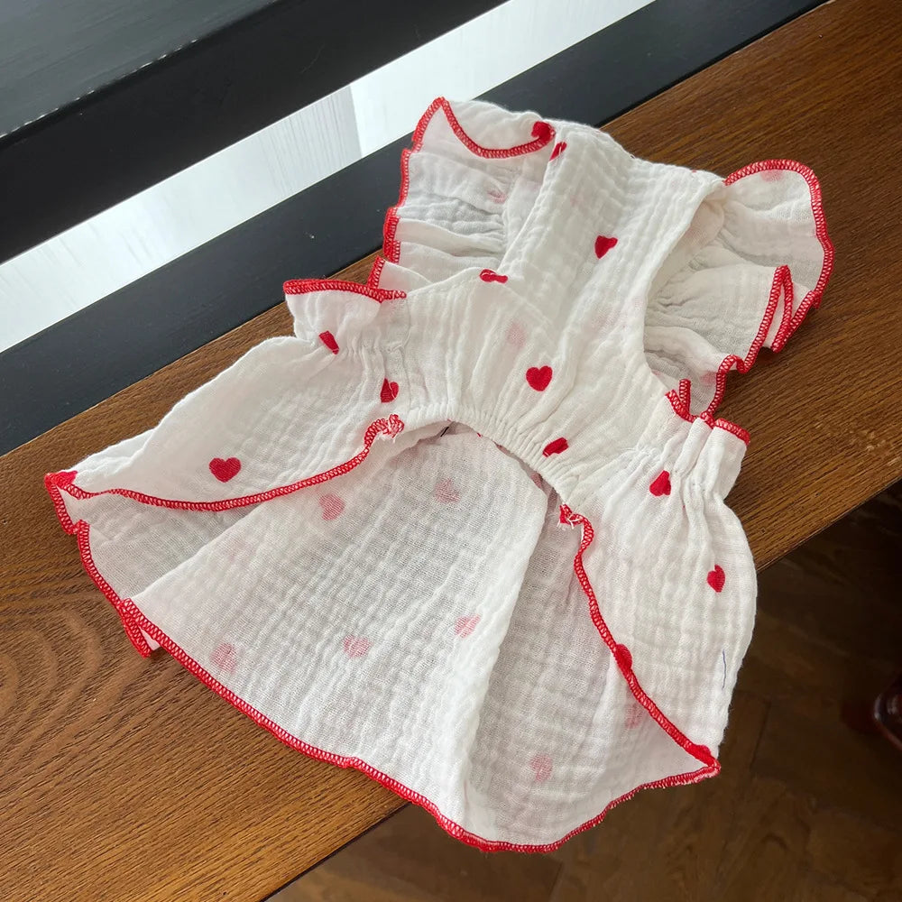 Pet dresses clothes for spring and summer dogs cats teddy bears Pomeranians plush toys hearts all cotton fabric