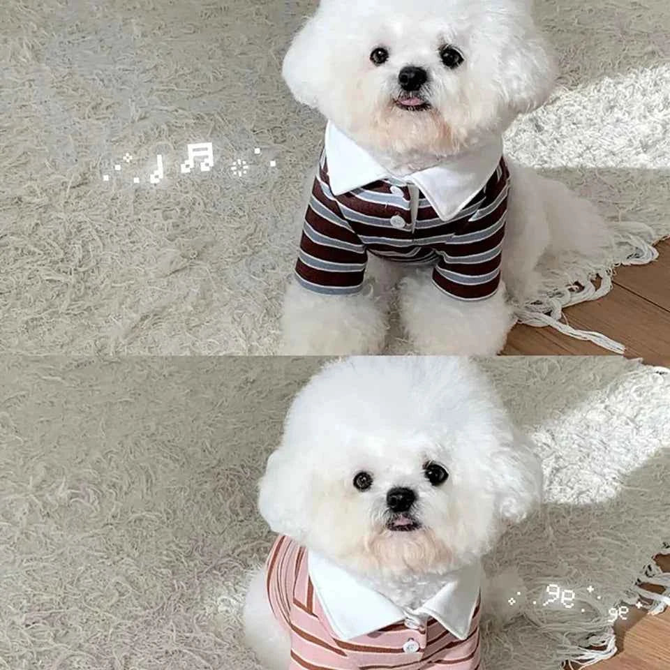 Pet Breathable T-shirt Trendy Striped Dog Clothes Summer Shirt Collar Teddy Tank Top Bichon Frise Fashion Short Sleeve