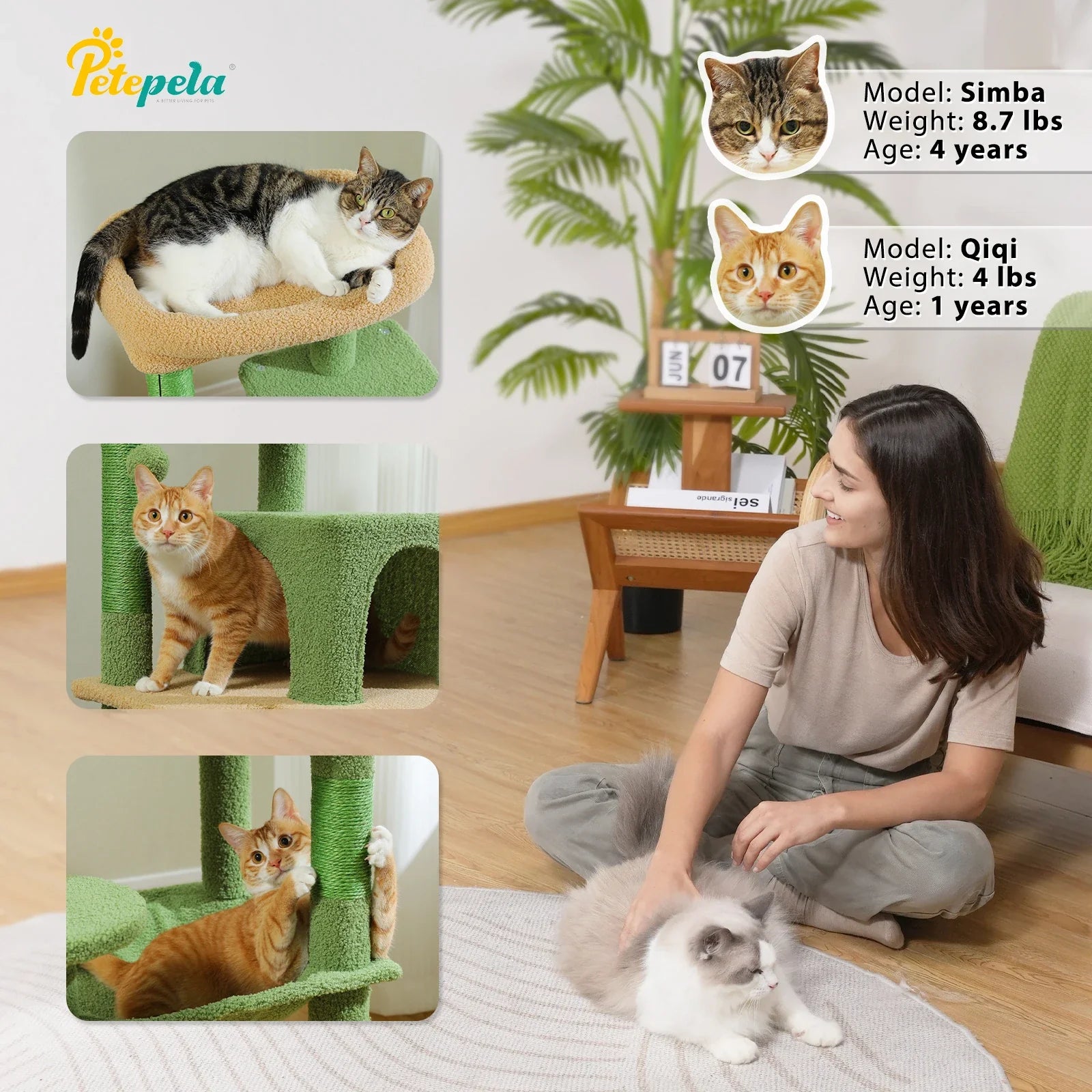 PAWZ Road Cactus Cat Tree Tower for Large Cats - Green 56"