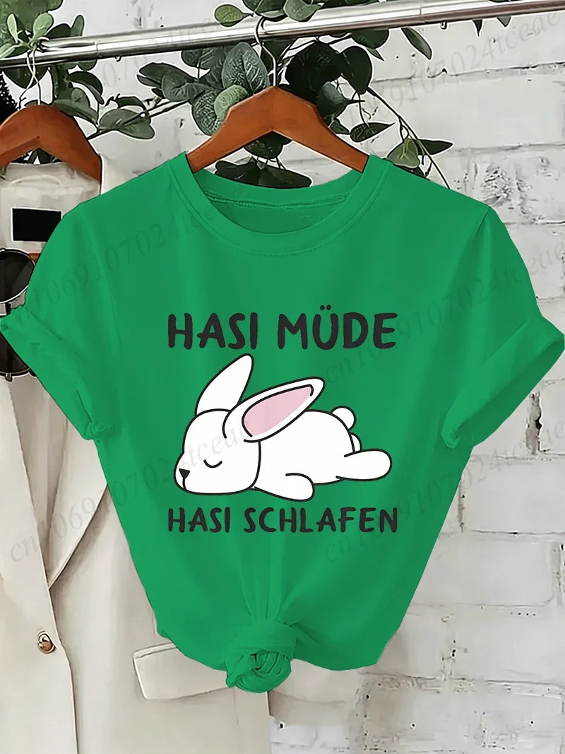Bunny Is Tired T Shirts Lazy Bunny Graphic Tee Women Casual O Neck Short Sleeve Loose Streetwear Cute Rabbit Print T-Shirt Tops