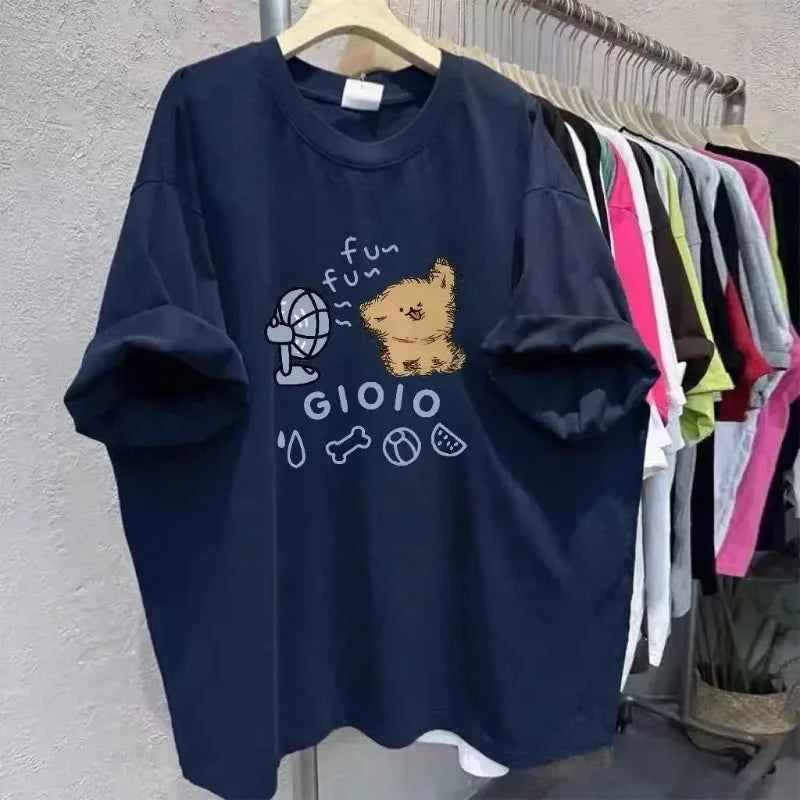 Women's Cute Dog Print Oversized T-shirt Cotton Plus Size Casual Summer Top