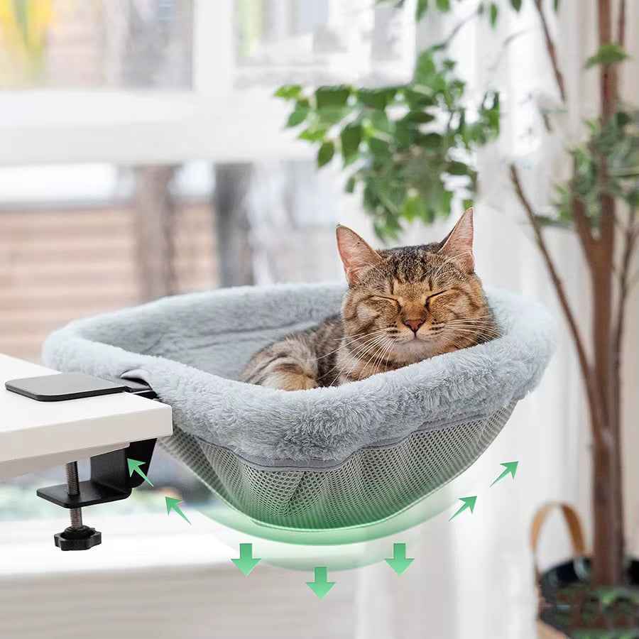 Cat Desk Bed One-Click Folding Sunken Design Space-Saving Semi-Circular Cat Desk Hammock Perch For Home Office Indoor Cats