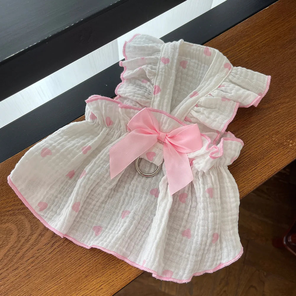 Pet dresses clothes for spring and summer dogs cats teddy bears Pomeranians plush toys hearts all cotton fabric