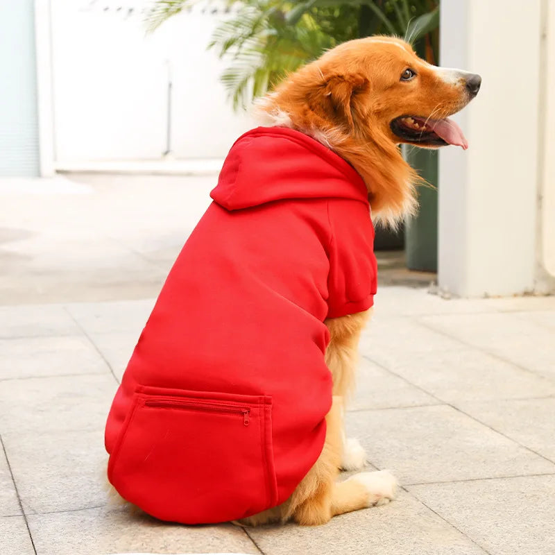 Pet Hoodies for Large Dogs Spring and Autumn Fleece Golden Retriever Sweatshirt with Hat and Zip Pocket Pet Clothing