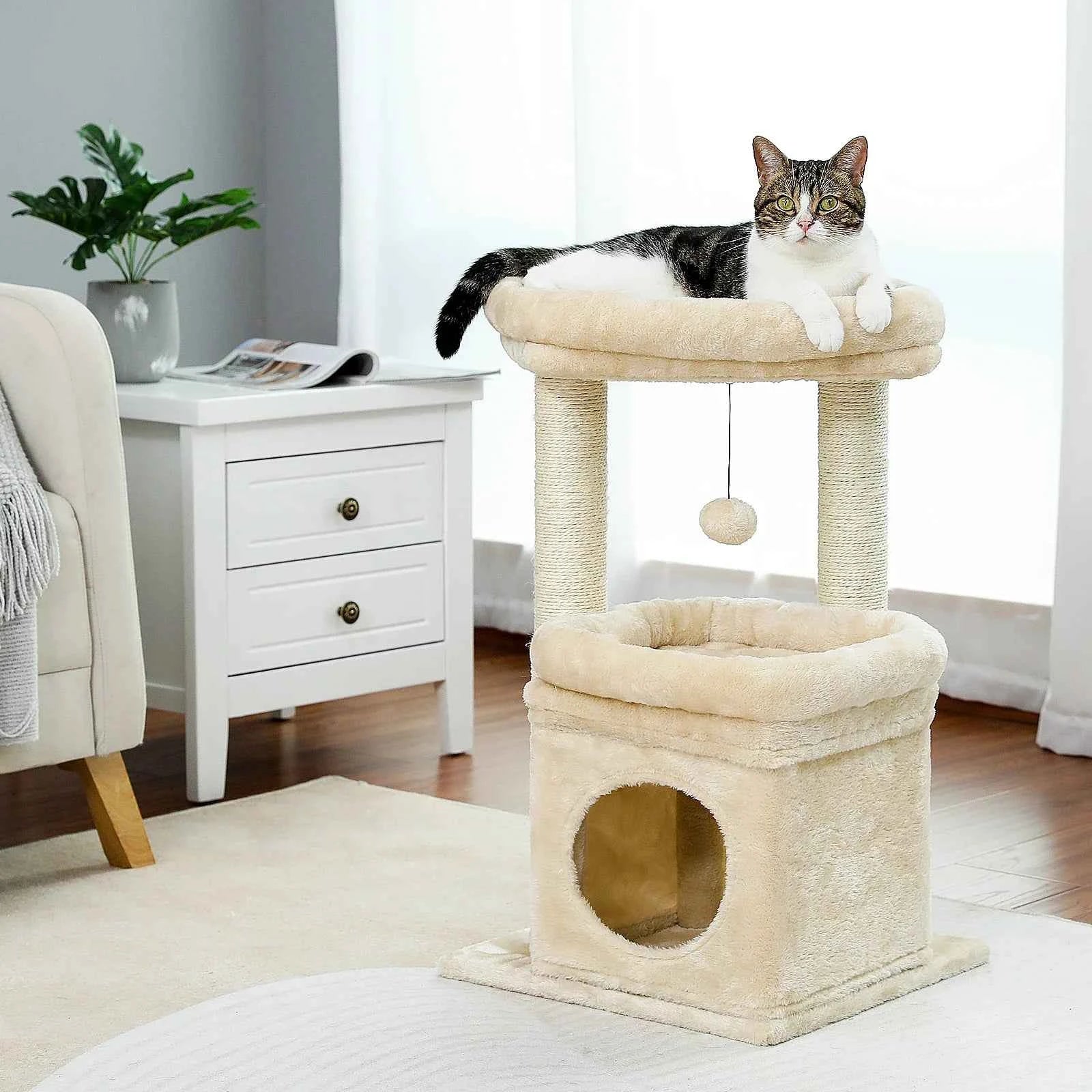 PEQULTI Cat Tree Tower with Condo and Sisal Scratching Posts