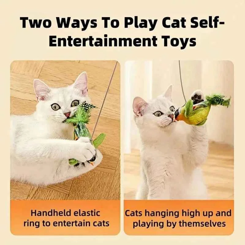 The pet cat toy emulates the sound bird to amuse the cat elastic rope to relieve boredom and resist scratching and biting