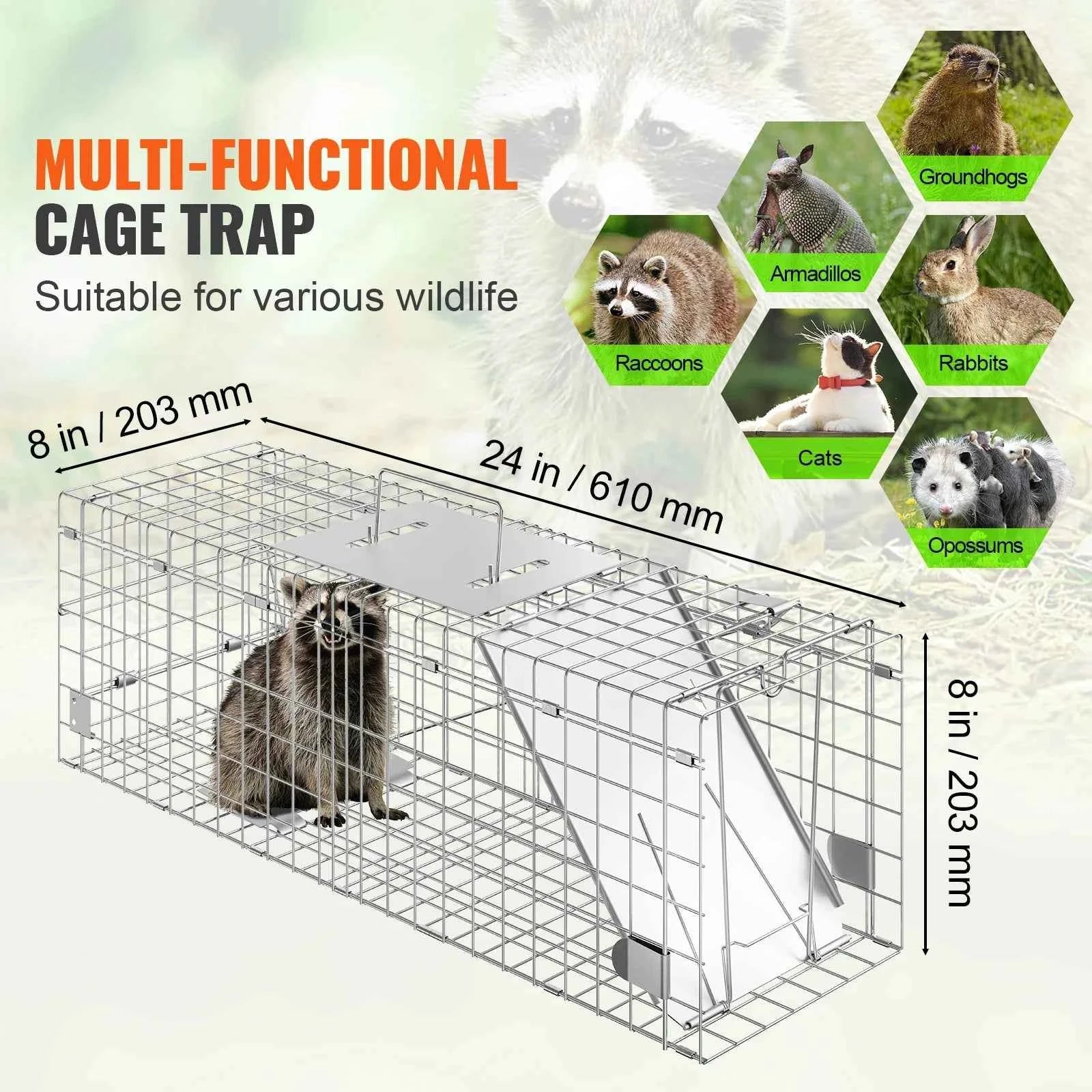 SucceBuy Live Animal Cage Trap - 24x8x8" Folding Humane Trap