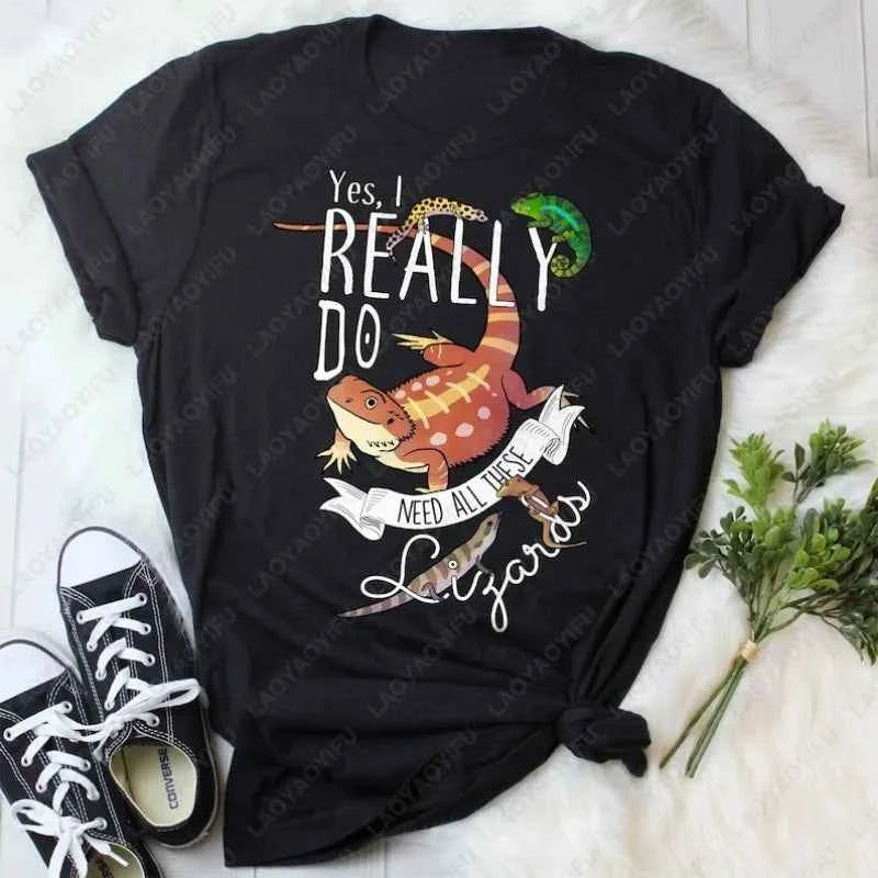 Funny Lizard Cotton Clothing Women Men Reptile Lover Gift Tops Pet Bearded Dragon Leopard Gecko Chameleon Cute Graphic Tshirt