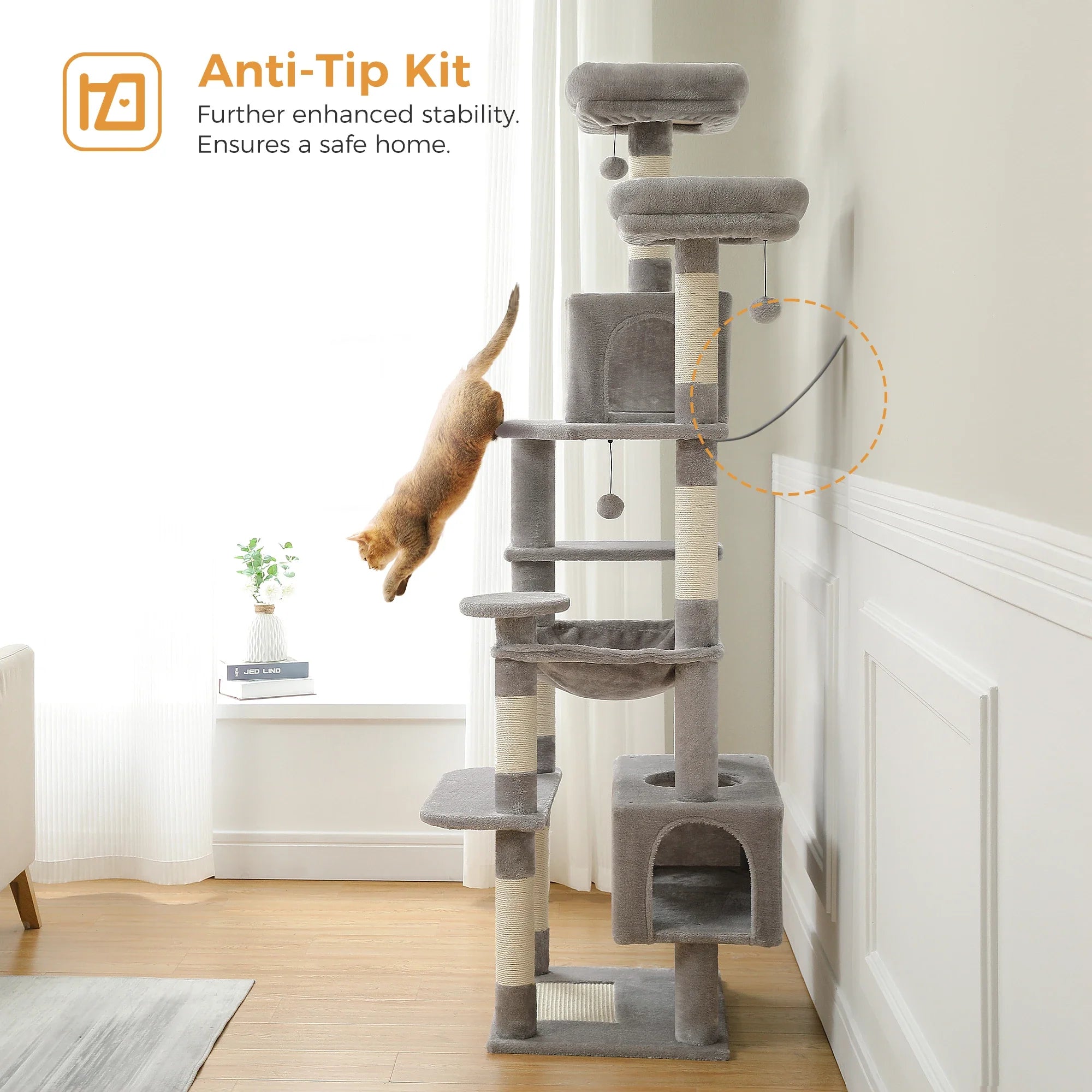 PAWZ Road 72" Large Cat Tree Tower with Hammock and Condo