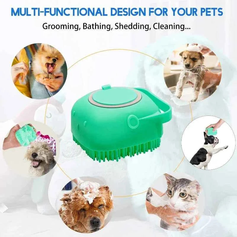 Silicone Pet Bath Brush with 80ml Shampoo Dispenser