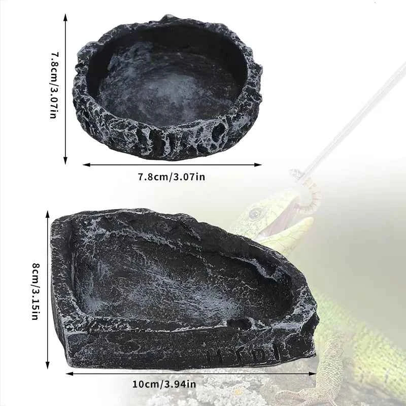 Reptile Feeding Water Bowl Realistic Stone Texture Safe Durable for Bearded Dragons Small Reptiles SYXZS03
